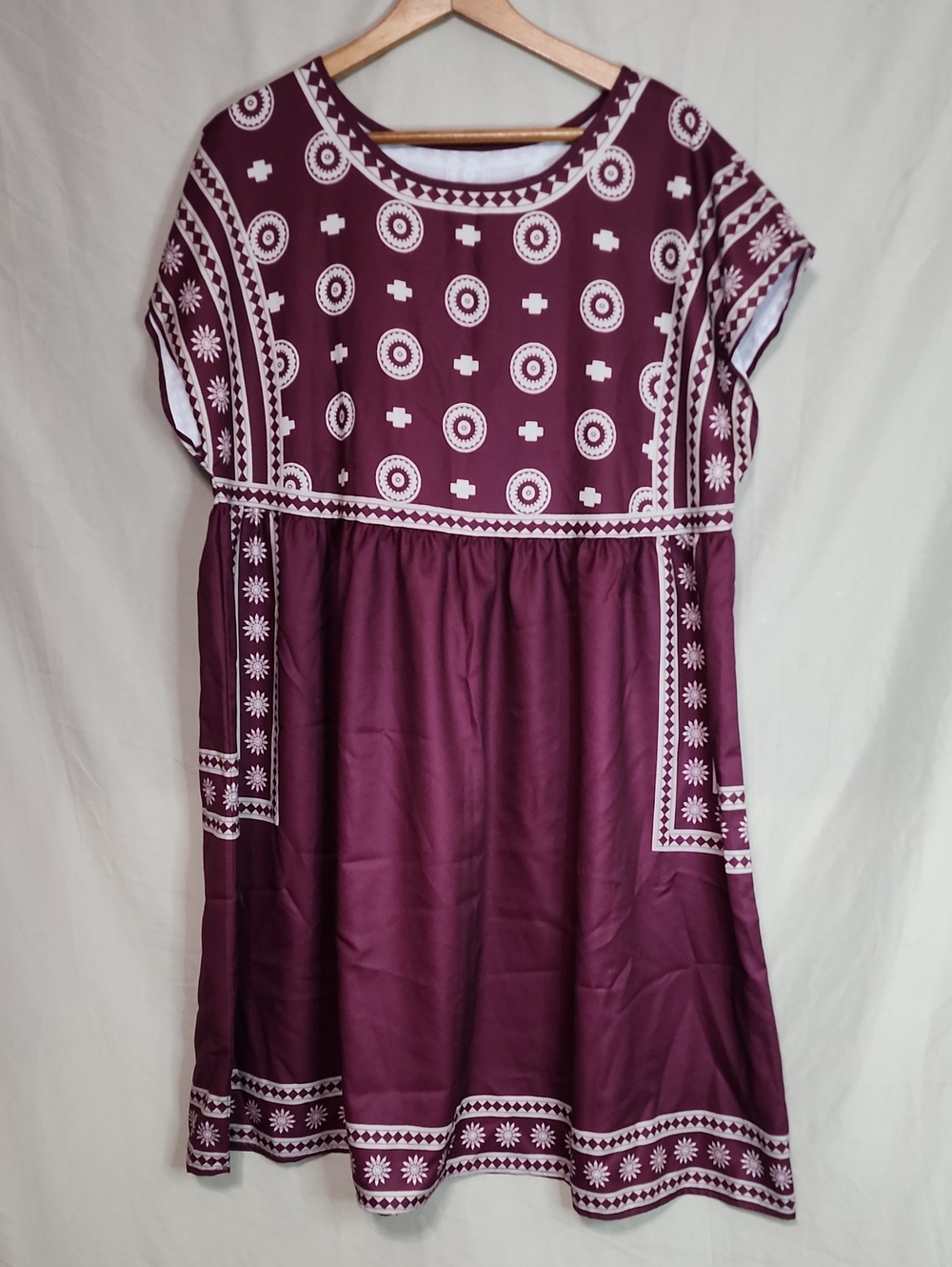 SHEIN Maroon and White Printed Maxi Dress